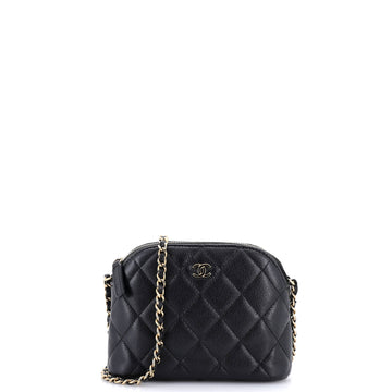 Chanel CC Dome Zip Clutch with Chain Quilted Caviar Mini