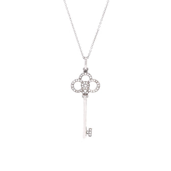 Tiffany & Co. Crown Key Pendant Necklace 18K White Gold with Diamonds