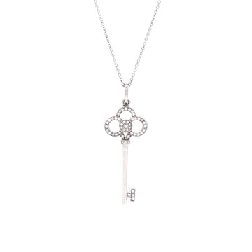Tiffany & Co. Crown Key Pendant Necklace 18K White Gold with Diamonds