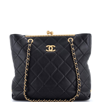 Chanel Signature Plate Shopping Bag Quilted Lambskin Medium