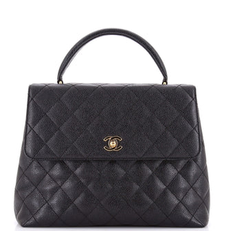 Chanel Vintage Classic Top Handle Flap Bag Quilted Caviar Jumbo