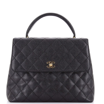 Chanel Vintage Classic Top Handle Flap Bag Quilted Caviar Jumbo