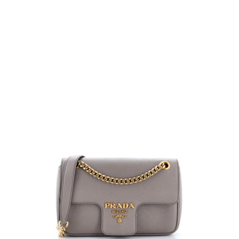 Prada Pattina Flap Shoulder Bag Saffiano Leather Small