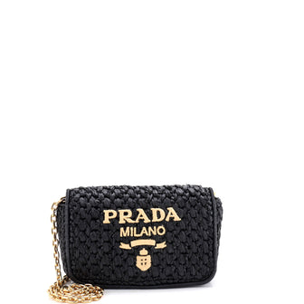 Prada Logo Chain Flap Shoulder Bag Raffia Mini