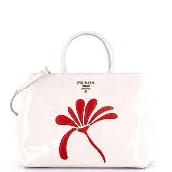 Prada Flowers Convertible Open Tote Spazzolato Leather Medium