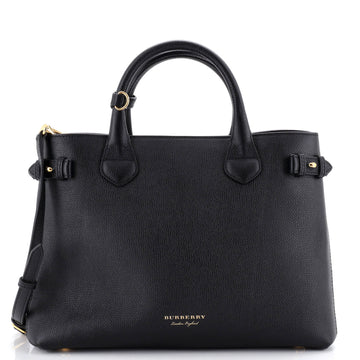 Burberry Banner Tote Leather and House Check Canvas Medium