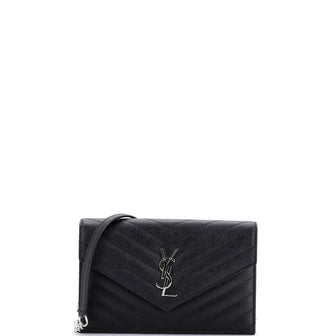 Saint Laurent Classic Monogram Wallet on Chain Matelasse Chevron Leather Small