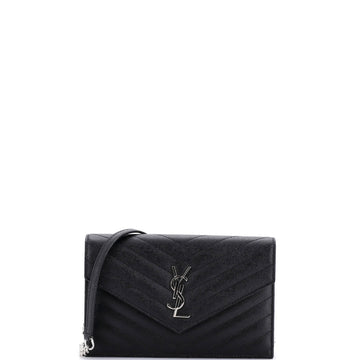 Saint Laurent Classic Monogram Wallet on Chain Matelasse Chevron Leather Small