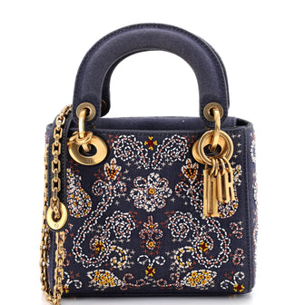 Christian Dior Lady Dior Chain Bag Beaded Denim Mini