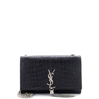 Saint Laurent Classic Monogram Tassel Crossbody Bag Crocodile Embossed Leather Medium