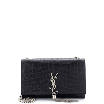 Saint Laurent Classic Monogram Tassel Crossbody Bag Crocodile Embossed Leather Medium