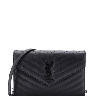 Saint Laurent Classic Monogram Wallet on Chain Matelasse Chevron Leather Small