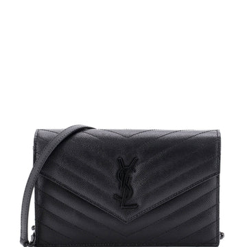 Saint Laurent Classic Monogram Wallet on Chain Matelasse Chevron Leather Small