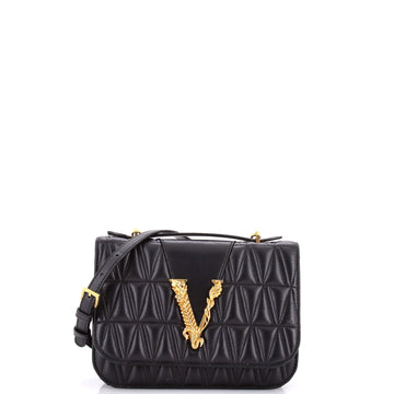 Versace Virtus Flap Shoulder Bag Quilted Leather Small