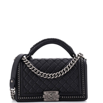 Chanel Chain Handle Boy Flap Bag Quilted Grained Calfskin Old Medium