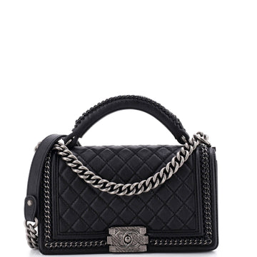 Chanel Chain Handle Boy Flap Bag Quilted Grained Calfskin Old Medium
