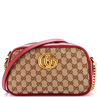 Gucci GG Marmont Shoulder Bag Diagonal Quilted GG Canvas with Leather Small