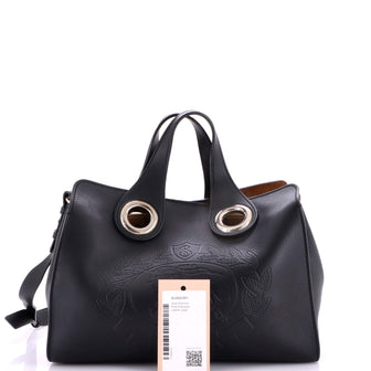 Burberry Crest Grommet Tote Embossed Leather Large