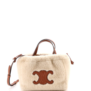 Celine Cuir Triomphe Cabas Drawstring Tote Shearling with Leather Small