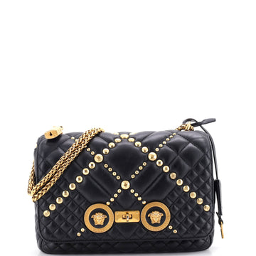 Versace Medusa Padlock Icon Flap Bag Studded Quilted Leather Medium