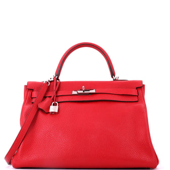 Hermes Kelly Handbag Red Clemence with Palladium Hardware 35