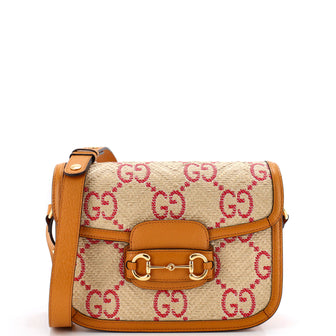 Gucci Horsebit 1955 Shoulder Bag Jumbo GG Raffia Small