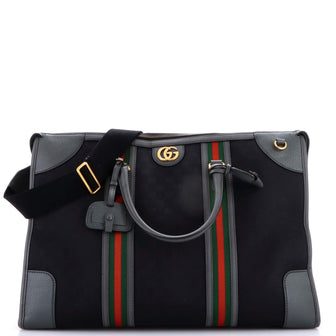 Gucci Bauletto Duffle Bag GG Canvas with Leather Large