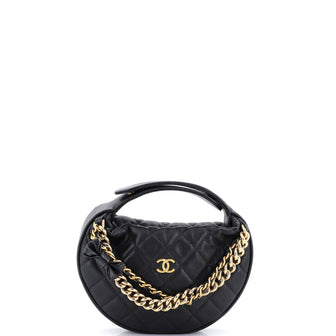 Chanel Double Chain Bow Hobo Pouch Quilted Caviar Mini