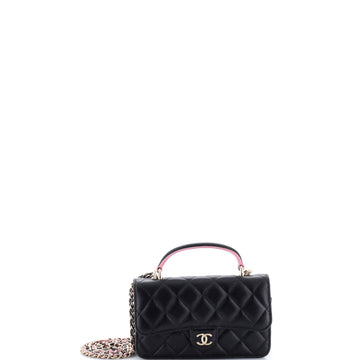 Chanel Classic Top Handle Flap Phone Holder with Chain Quilted Lambskin