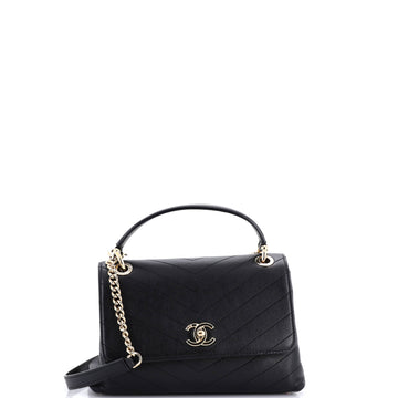 Chanel Chevron Chic Top Handle Bag Chevron Calfskin Small
