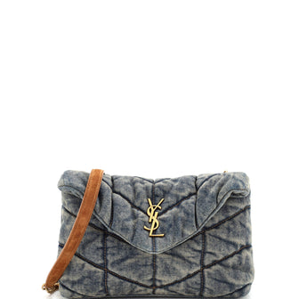 Saint Laurent Loulou Puffer Shoulder Bag Quilted Vintage Denim Mini