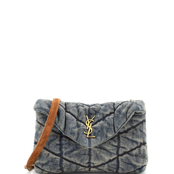 Saint Laurent Loulou Puffer Shoulder Bag Quilted Vintage Denim Mini