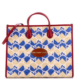 Gucci Destination Convertible Open Tote Straw Effect GG Raffia Large