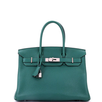 Hermes Birkin Handbag Green Clemence with Palladium Hardware 30