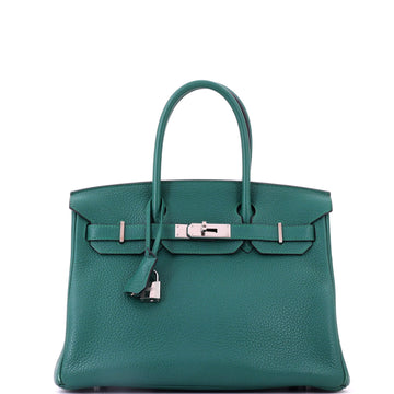 Hermes Birkin Handbag Green Clemence with Palladium Hardware 30