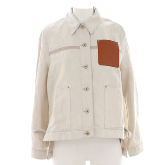 Loewe Women's Anagram Workwear Jacket Denim with Leather