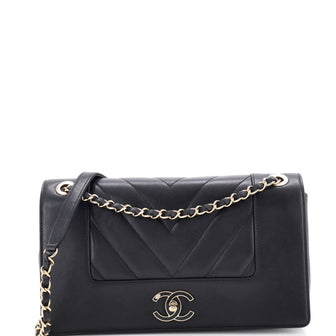 Chanel Mademoiselle Vintage Flap Bag Chevron Sheepskin Large