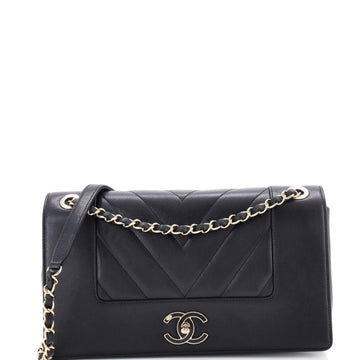Chanel Mademoiselle Vintage Flap Bag Chevron Sheepskin Large