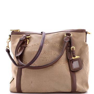 Prada Logo Convertible Tote Canvas with Leather Large