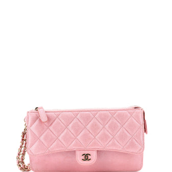 Chanel Classic Flap Zip Wristlet Pouch Quilted Iridescent Caviar