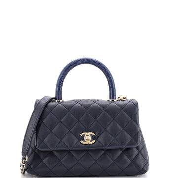 Chanel Coco Top Handle Bag Quilted Caviar with Lizard Embossed Handle Mini