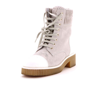 Chanel Women's CC Cap Toe Combat Boots Quilted Suede with Leather