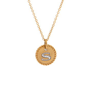 David Yurman Initial Charm Pendant Necklace 18K Yellow Gold with Diamonds
