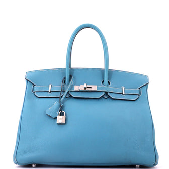 Hermes Birkin Handbag Blue Togo with Palladium Hardware 35