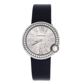 Cartier Ballon Blanc de Cartier Quartz Watch Stainless Steel and Satin with Diamond Bezel 30