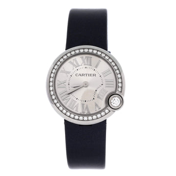 Cartier Ballon Blanc de Cartier Quartz Watch Stainless Steel and Satin with Diamond Bezel 30