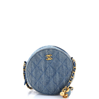 Chanel Pearl Crush Round Clutch with Chain Quilted Denim