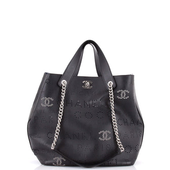Chanel Logo Eyelets Shopping Tote Perforated Calfskin Small