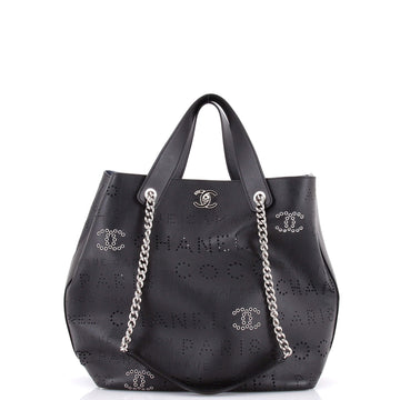 Chanel Logo Eyelets Shopping Tote Perforated Calfskin Small