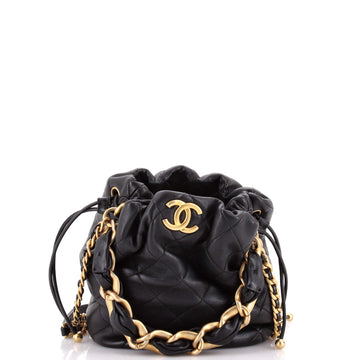 Chanel Pearl Crown Drawstring Bucket Bag Quilted Lambskin